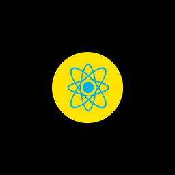 A logo designed in a black circle featuring a vibrant yellow background