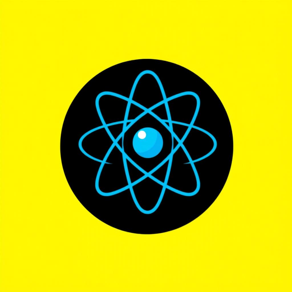 A logo designed in a black circle featuring a vibrant yellow background