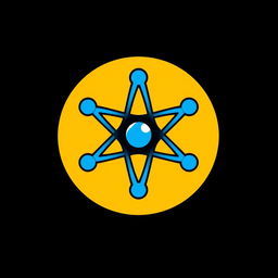 A logo designed in a black circle featuring a vibrant yellow background