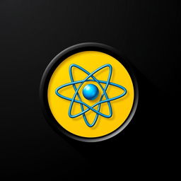 A logo designed in a black circle featuring a vibrant yellow background