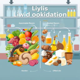 A scientific illustration showcasing the role of lipids oxidation in flavor and off-flavor development