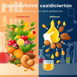 A scientific illustration showcasing the role of lipids oxidation in flavor and off-flavor development