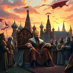 A dramatic and illustrative scene depicting the powerful Russian Empire in the 16th century