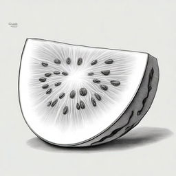 A high-quality, black and white pencil drawing of a watermelon slice