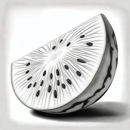 A high-quality, black and white pencil drawing of a watermelon slice