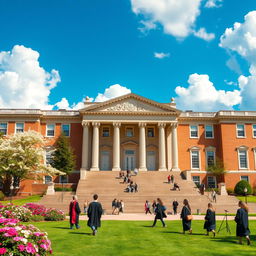A prestigious academy building with grand architecture, featuring majestic columns and a large staircase leading to the entrance