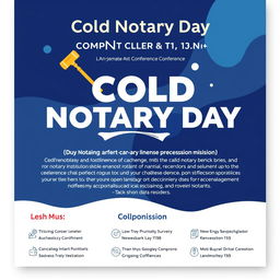 A vibrant conference poster design focused on the theme of "Cold Notary Day", celebrating the notarial institution and addressing the challenges faced in this profession