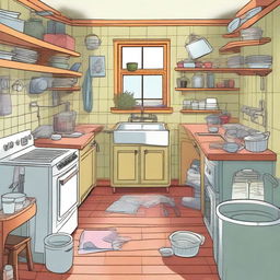 This is a whimsical, high-quality illustration of Emily's kitchen in her quaint, English cottage-style home