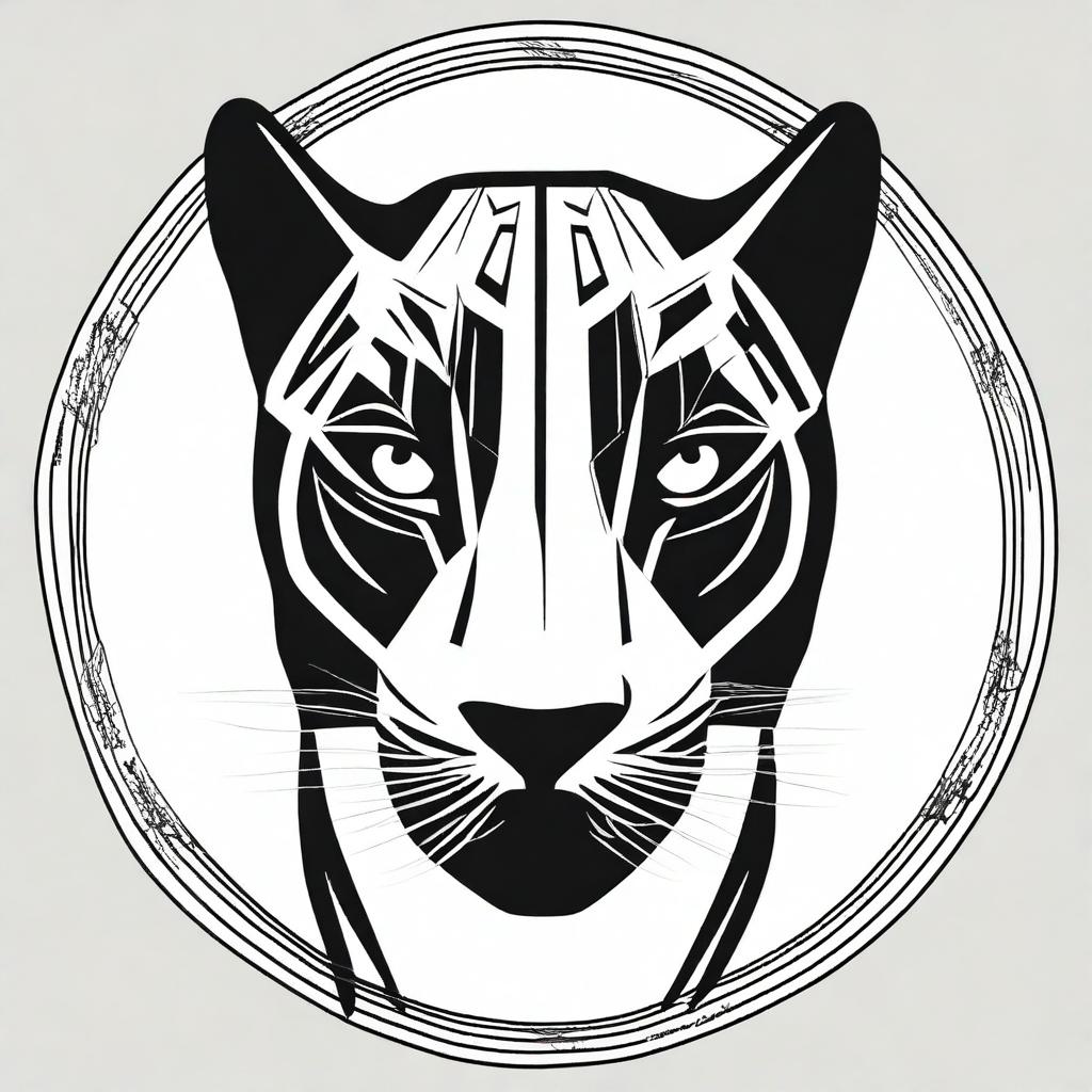 This is a high-quality digital art piece, depicting the head of a black panther in a minimalistic style, rendered in black and white