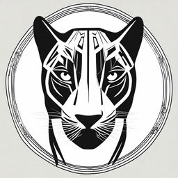 This is a high-quality digital art piece, depicting the head of a black panther in a minimalistic style, rendered in black and white