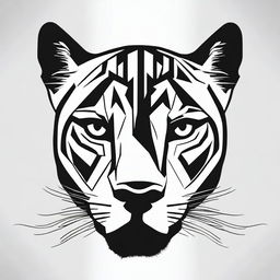 This is a high-quality digital art piece, depicting the head of a black panther in a minimalistic style, rendered in black and white