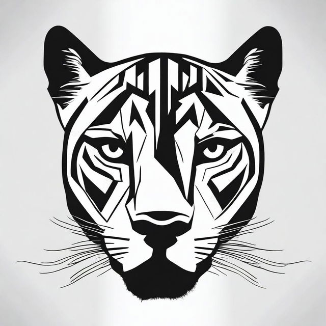 This is a high-quality digital art piece, depicting the head of a black panther in a minimalistic style, rendered in black and white