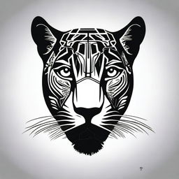 This is a high-quality digital art piece, depicting the head of a black panther in a minimalistic style, rendered in black and white