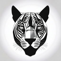 This is a high-quality digital art piece, depicting the head of a black panther in a minimalistic style, rendered in black and white