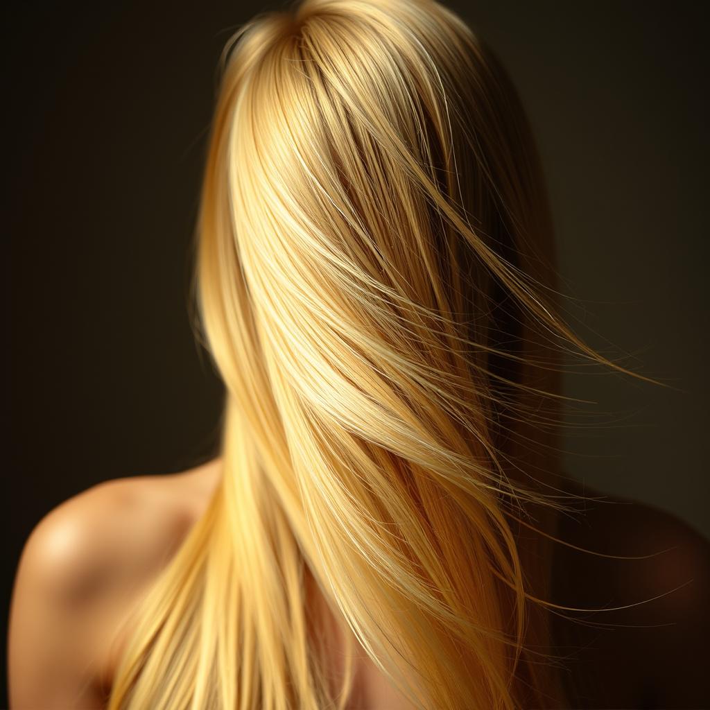 A person with long, flowing blonde hair covering their face, creating an air of mystery