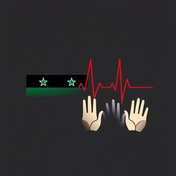 A simple and elegant logo design featuring a stylized pulse or heartbeat line, prominently incorporating the colors of the Syrian opposition flag (red, black, and green)