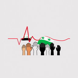 A simple and elegant logo design featuring a stylized pulse or heartbeat line, prominently incorporating the colors of the Syrian opposition flag (red, black, and green)