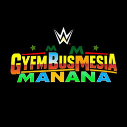 A vibrant and bold depiction of a retro wrestling logo that says "GYMBUSINESSMANIA" in a style reminiscent of classic WWF WrestleMania fonts