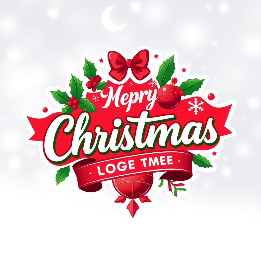A festive logo design featuring Christmas themes, incorporating traditional elements like holly, snowflakes, and Christmas trees