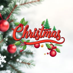 A festive logo design featuring Christmas themes, incorporating traditional elements like holly, snowflakes, and Christmas trees