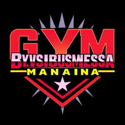 A vibrant and bold depiction of a retro wrestling logo that reads "GYMBUSINESSMANIA" using a font reminiscent of classic WWF WrestleMania branding