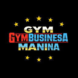 A striking and bold representation of a retro wrestling logo featuring the text "GYMBUSINESSMANIA" in an iconic font inspired by the classic WWF WrestleMania logo