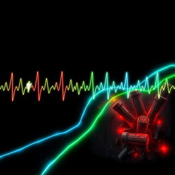 An abstract representation of a Palestinian city is depicted using electrocardiogram (ECG) pulses to illustrate the contrasting dynamics of the urban environment