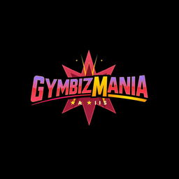 A retro-style logo for 'GYMBIZMANIA' inspired by the classic WWF WrestleMania design, featuring bold and vibrant letters reflecting the 1980s wrestling persona