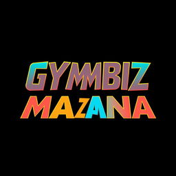 A retro-style logo for 'GYMBIZMANIA' inspired by the WWF WrestleMania aesthetic, featuring a bold and flamboyant font characteristic of 1980s wrestling graphics