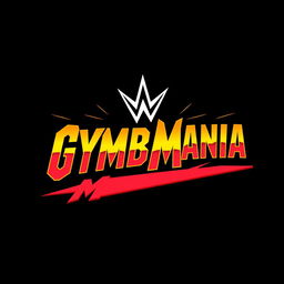 A retro logo for 'GYMBIZMANIA' designed in the iconic style of the WWF WrestleMania font, featuring bold and flamboyant lettering reminiscent of 1980s wrestling graphics