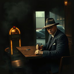 A gritty and atmospheric depiction of a mafia scene set in the 1940s