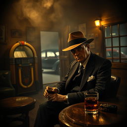 A gritty and atmospheric depiction of a mafia scene set in the 1940s