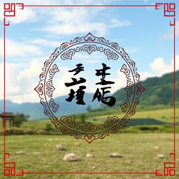 An artistic design that embodies traditional style, featuring a serene natural landscape in the background