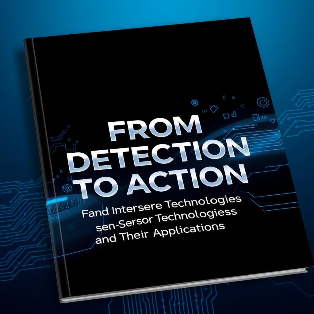 A captivating book cover for a technical book titled 'From Detection to Action: A Deep Dive into Sensor Technologies and Their Applications'