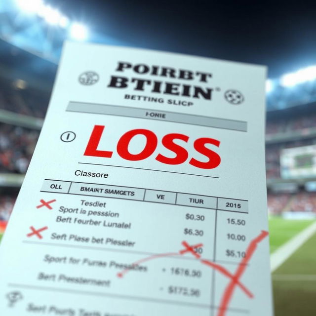 An artistic representation of a sports betting betting slip, prominently featuring bold text indicating a loss in the lines of the bet