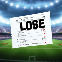 An artistic representation of a sports betting betting slip, prominently featuring bold text indicating a loss in the lines of the bet