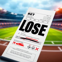 An artistic representation of a sports betting betting slip, prominently featuring bold text indicating a loss in the lines of the bet