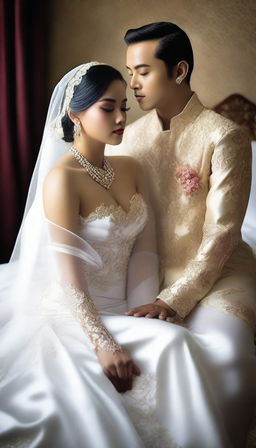 A high-resolution digital art image captures an enchanting scene of an Indonesian wedding