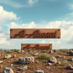 An artistic landscape design featuring an expansive open sky with soft, fluffy clouds, a little grassy ground, and rugged rocks scattered throughout