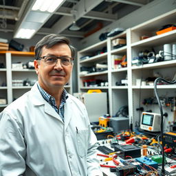 A portrait of an electrical engineer in a modern laboratory setting