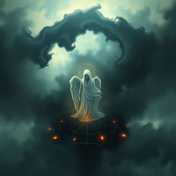 A surreal and expressive digital art piece depicting a metaphorical representation of death