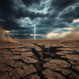 A dramatic and intense earthquake background featuring a cracked earth surface, with deep fissures radiating outward
