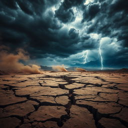 A dramatic and intense earthquake background featuring a cracked earth surface, with deep fissures radiating outward