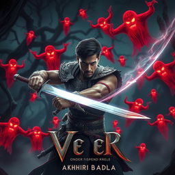 A dynamic, intense scene from an action-packed supernatural thriller titled 'Veer: Akhiri Badla