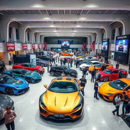 A stunning automotive exhibition scene titled 'Exhibition of Pride', featuring an array of stunning cars