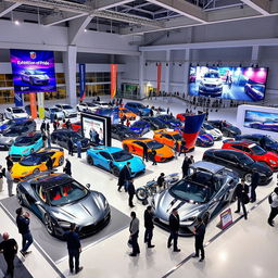 A stunning automotive exhibition scene titled 'Exhibition of Pride', featuring an array of stunning cars