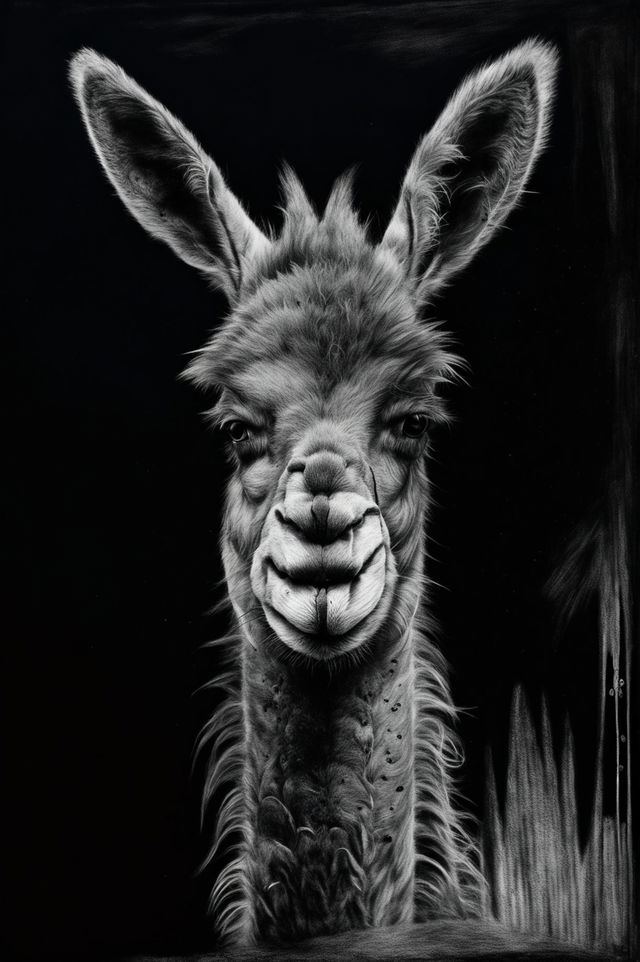 A magnificent charcoal masterpiece depicting a lifelike llama