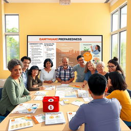 A vibrant and informative scene illustrating earthquake preparedness