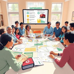 A vibrant and informative scene illustrating earthquake preparedness