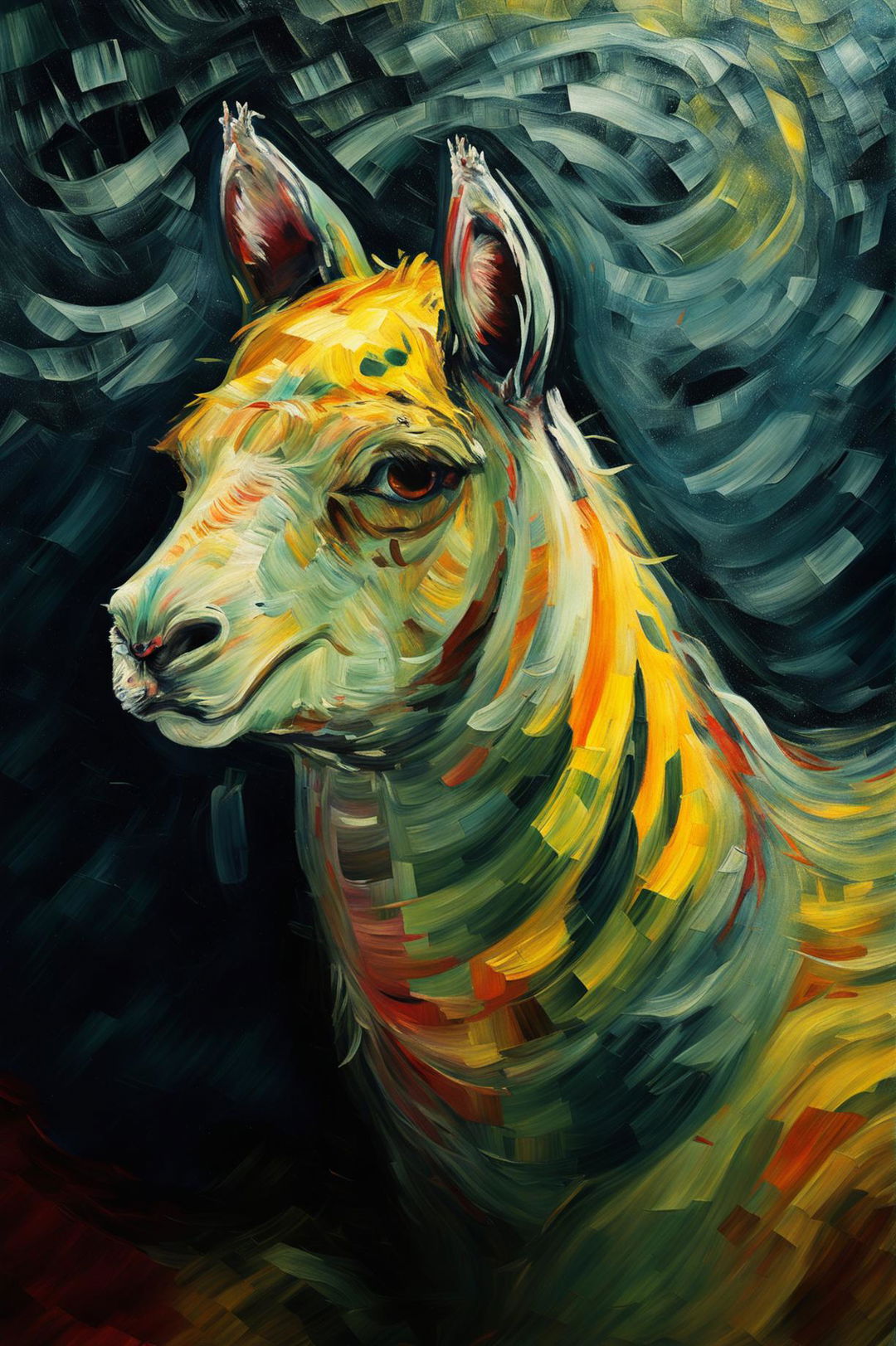 A simple yet captivating painting of a llama, inspired by Vincent Van Gogh